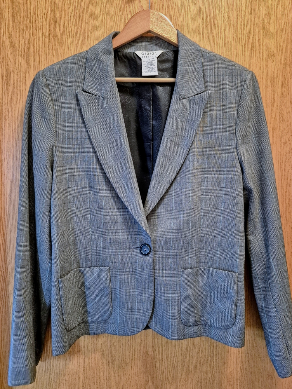 Vintage George Women's Gray With Teal Stripe Single-Button Blazer